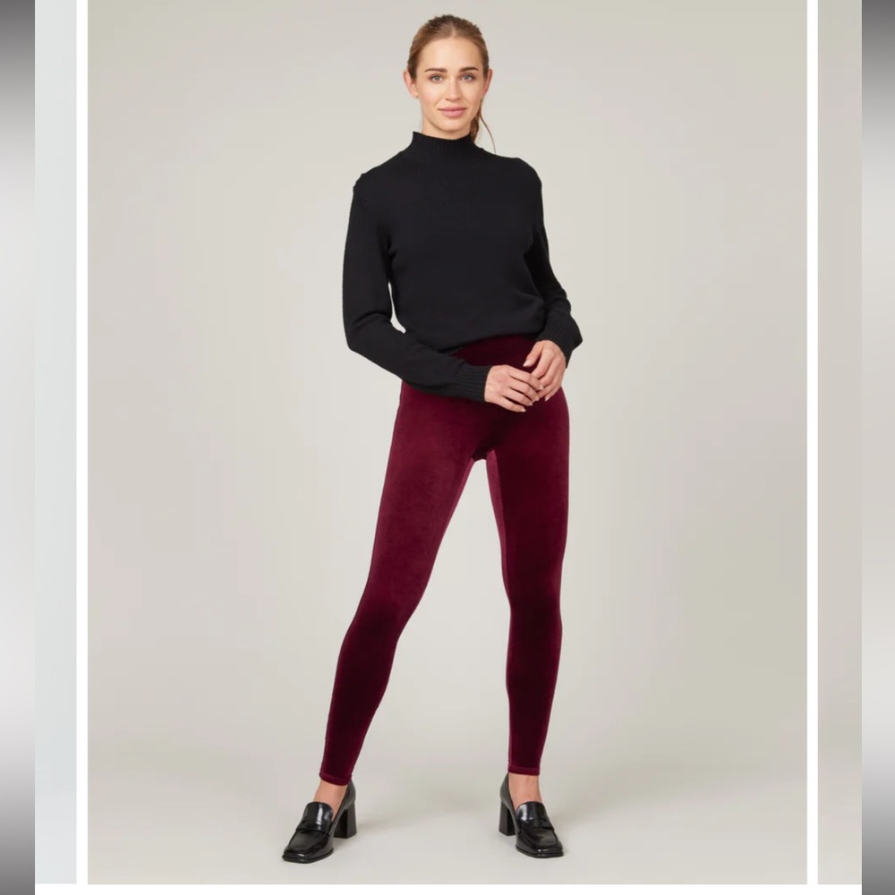 SPANX burgundy velvet leggings. Size Medium